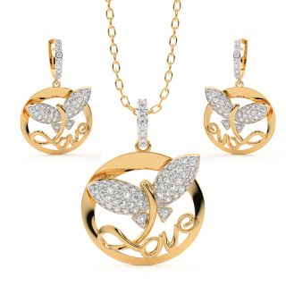 Butterfly Round Diamond Pendant Set